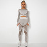 2Pcs Women Yoga Suit Crop Top+Leggings Hollow Pants Gym Set Outfit Sportswear