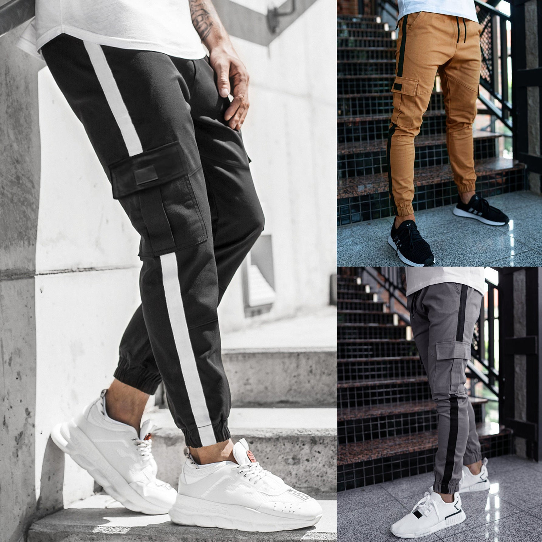 Leather Bound Mens Casual Joggers Pants Elastic Drawstring Chino Cargo Pants Hiking Outdoor Track Sweatpants