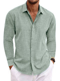 Mens Fashion Long Sleeve T-shirt Undershirt Solid Color Long Sleeve Cotton Linen Shirt Men