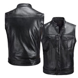 Men's Leather Waistcoat Vest Zipper Button  Motorbike Tops