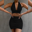 Halter Top And Skirt Set For Women - Stylish White Green Black Dress