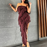 2025 Summer Trend Skinny Women's Tube Top Backless Split Tassel Dress Birthday Party Clubwear