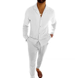 Mens Fashion Casual Long-sleeved Suits Fashion Lapel Single-breasted Shirt Top And Slim-fit Trousers Men Clothing