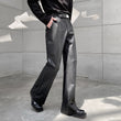 Mens Leather Bell Bottoms Slim Fit 70s Disco Flare Stacked Pants for Men