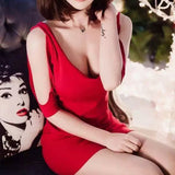 Ladies Fashion Low Cut Off Shoulder Base Mini Skirt Dress Part dress