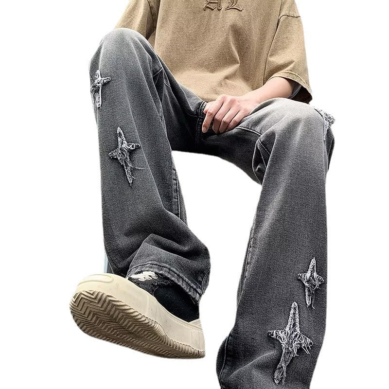 Mens Fashion Jeans Pant Zipper Loose Denim Trousers Men