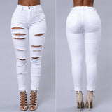 Womens High Waist Ripped Jeans Skinny Pants Leggings, Slim Stretch pencil Pant
