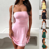 Y2K Tube-top Short Dress Summer Sexy Pleated Tight Fit Fashion Dress
