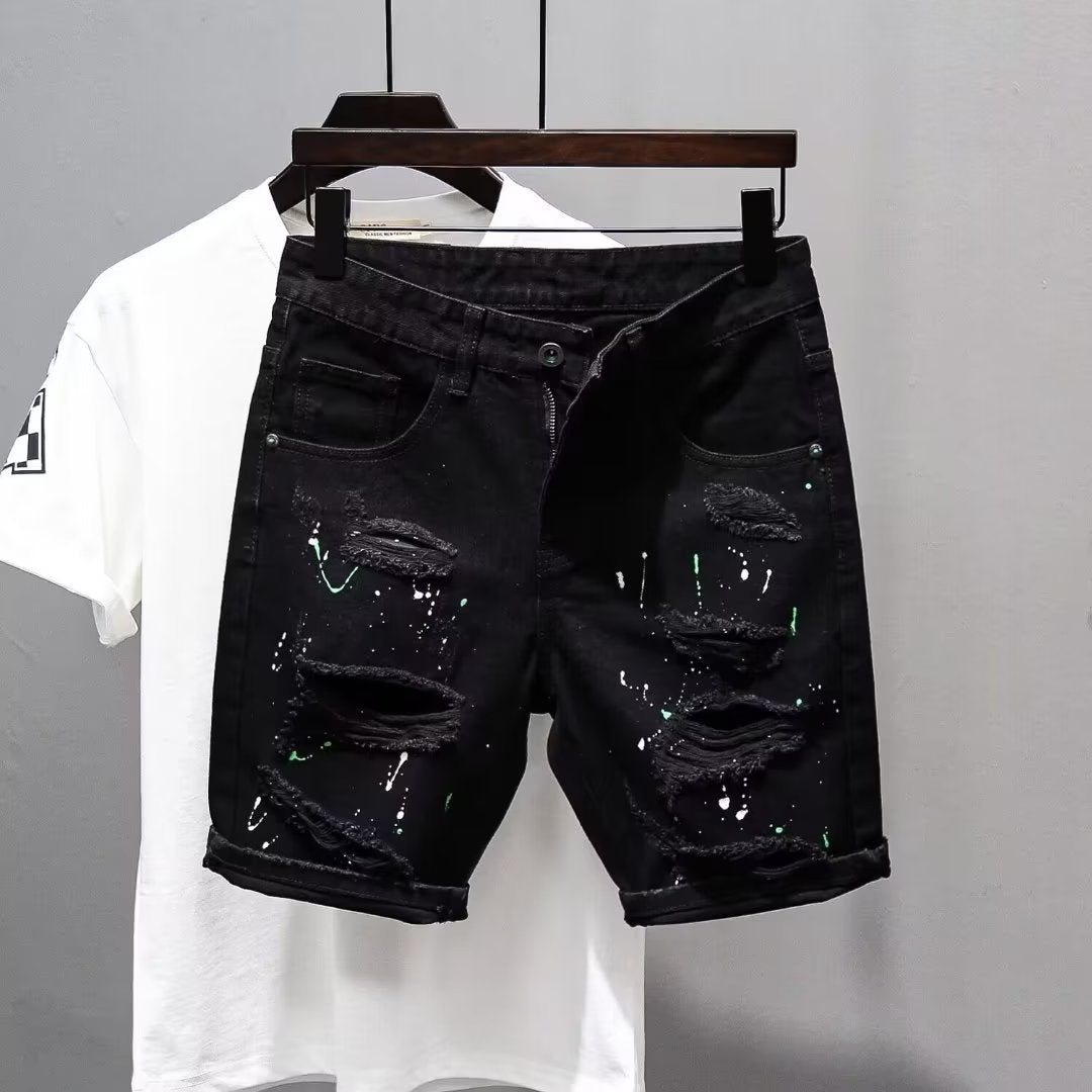 Mens Shorts Denim Stretch Cotton Ripped Slim Casual Summer Half Pant Jeans