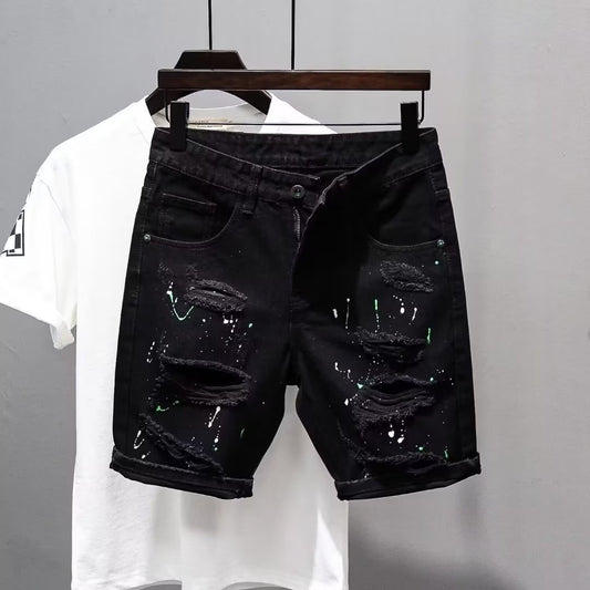 Mens Shorts Denim Stretch Cotton Ripped Slim Casual Summer Half Pant Jeans