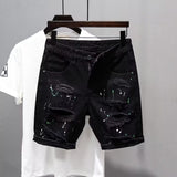 Mens Shorts Denim Stretch Cotton Ripped Slim Casual Summer Half Pant Jeans